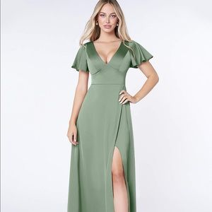 Azazie Satin dress Eucalyptus color